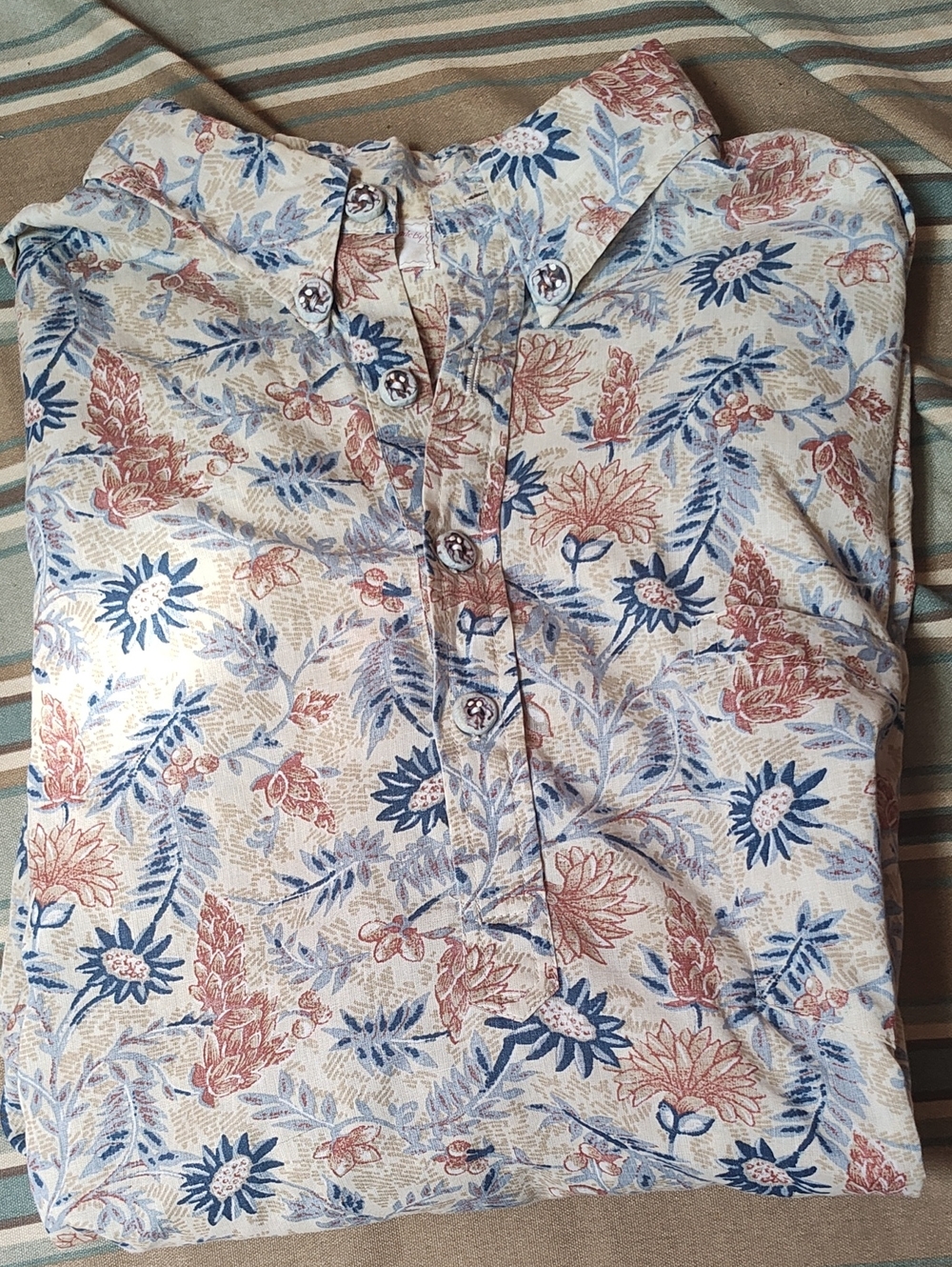 Tori Richard Men's Floral Button Shirt in Blue & Brown